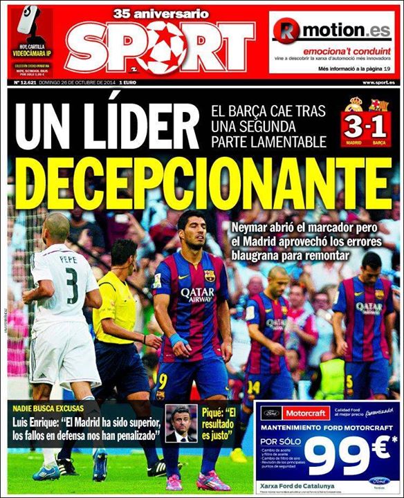 تحلیل روزنامه های اسپانیایی پس از کلاسیکو(+عکس)