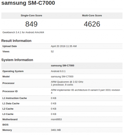 تایید مشخصات گلکسی C7 توسط Geekbench تایید مشخصات گلکسی C7 توسط Geekbench