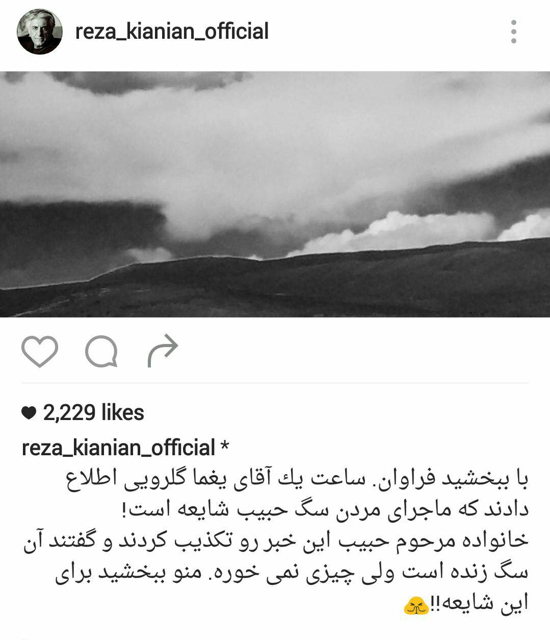 رضا کیانیان: سگ حبیب نمرده ولی غذا نمی خورد