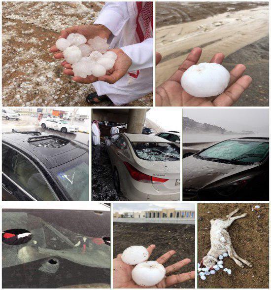 بارش تگرگ‌های عظیم‌الجثه در مدینه منوره (عکس)