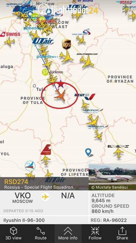 هواپیمای ولادیمیر پوتین در راه تهران (عکس)