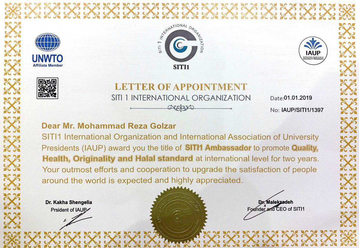 محمدرضا گلزار سفير بين المللى سيتى وان ( SITI1 ) شد