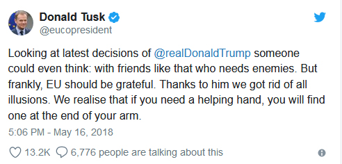 رییس شورای اروپا: با وجود دوستانی مثل ترامپ به دشمن نیاز نداریم/ اروپا پشت برجام می ایستد