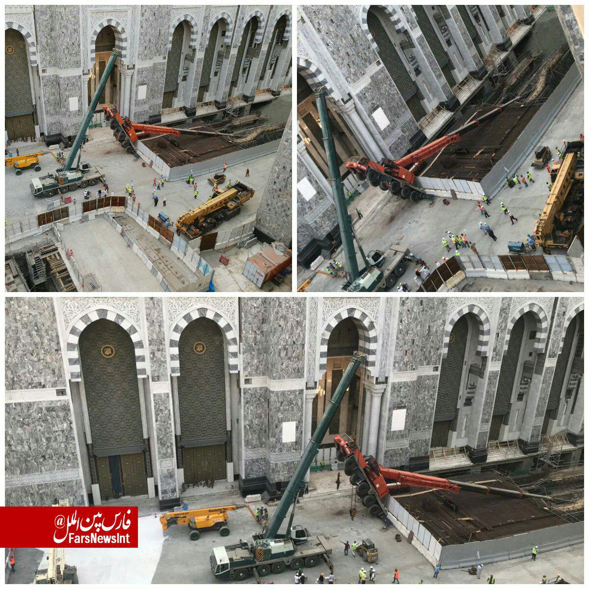 سقوط دوباره جرثقیل در مسجدالحرام (+عکس)/ یک نفر زخمی شد