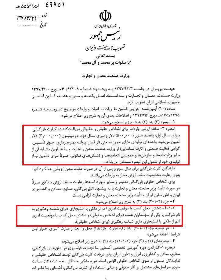 شرایط صدور کارت بازرگانی تغییر کرد/ سقف واردات در سال اول فقط 500 هزار دلار (عکس)