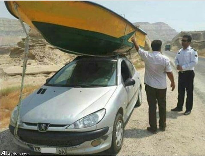 حمل قایق با پژو 206 در جاده (عکس)