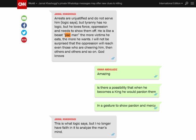 سی ان ان: حرف‌های خاشقجی در واتساپ احتمالا علت قتل او باشد