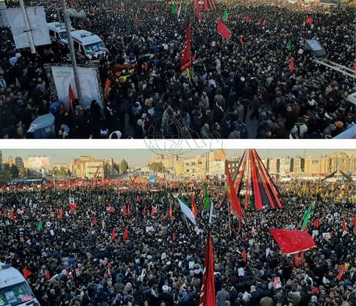 قرائت بیانیه رهبر انقلاب در مراسم تشییع سردار سلیمانی در کرمان