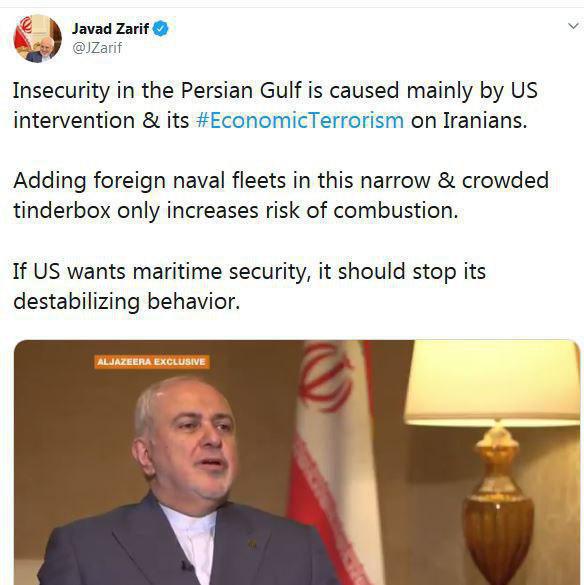 ظریف: آمریکا اگر خواهان امنیت در خلیج فارس است، از بی‌ثبات کردن منطقه دست بردارد