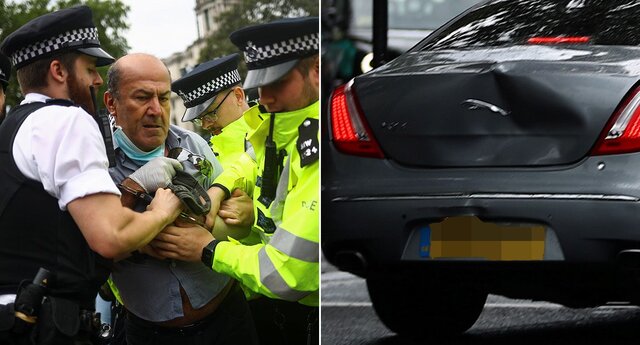 تصادف خودرو بوریس جانسون در تجمع اعتراضی