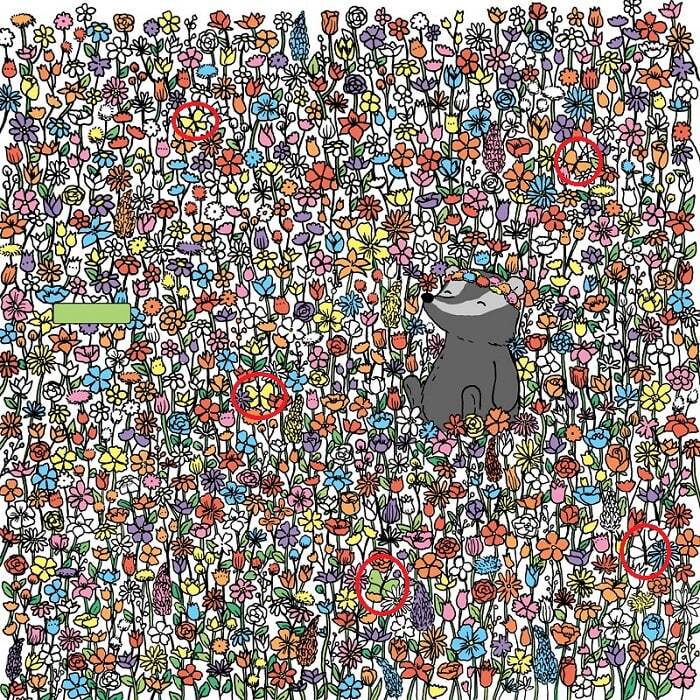 باشگاه مغز | پروانه های پنهان بین گل ها را پیدا کنید